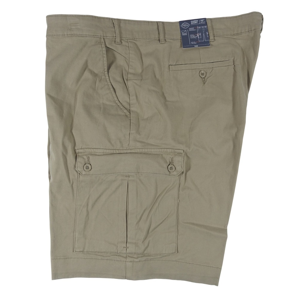St Johns Bay Mens Cargo Shorts 50 Reg British Khaki 10" Inseam Comfort Stretch